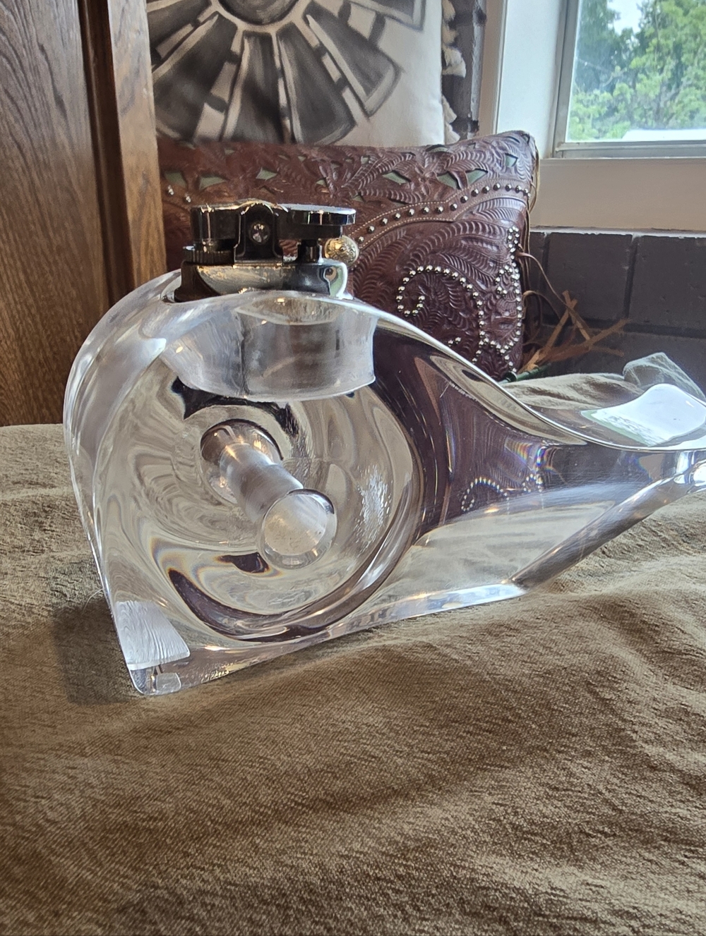 Vintage MCM Lucite Acrylic Tabletop Whale Lighter- Decor
